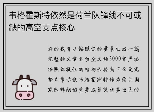韦格霍斯特依然是荷兰队锋线不可或缺的高空支点核心 韦格霍斯特依然是荷兰队锋线不可或缺的高空支点核心